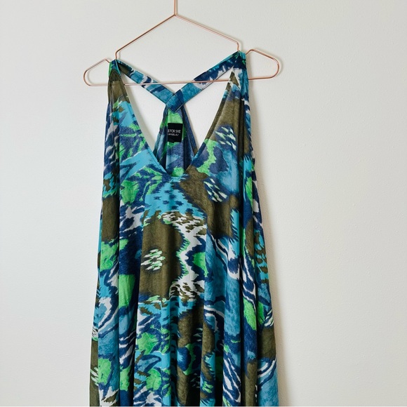 Zelle for she one size fits all maxi dress sleeveless blue patterned - Picture 7 of 8